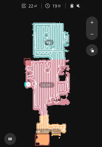 アプリ「eufy Clean」の掃除ルート確認画面